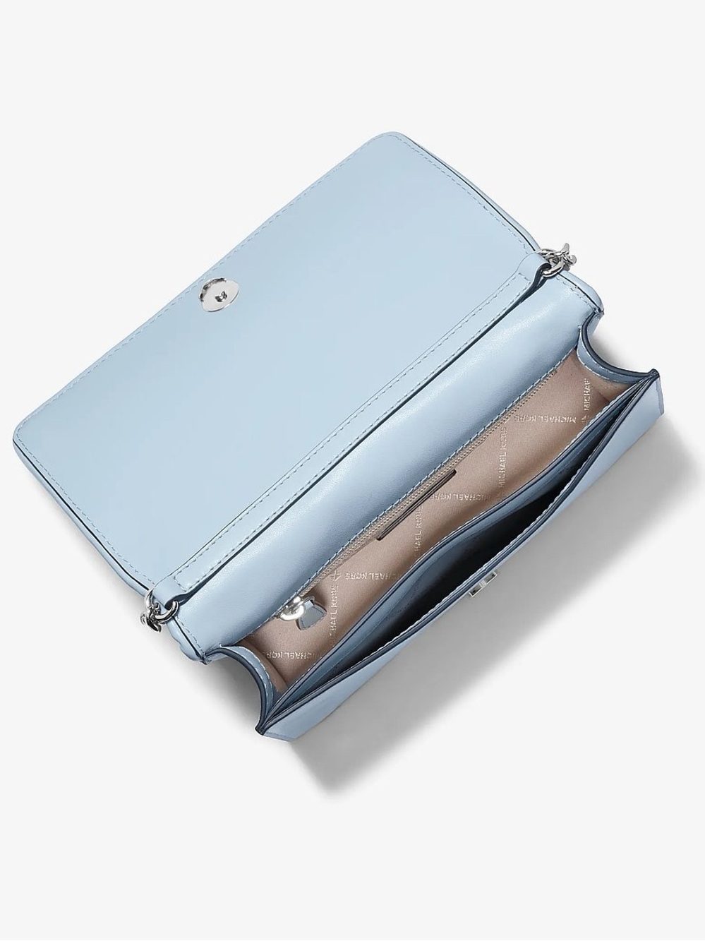 Michael Kors Jet Set - Medium Full Flap Crossbody Bag - Pale Ocean Blue Monogram - Picture 9 of 16